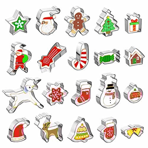 GWHOLE Moldes Galletas para Navidad de 20 Piezas de Acero Inoxidable Cortadores de Galletas, Repostería, Chocolates, Cookie Moldes de figuras diferentes de Navidad