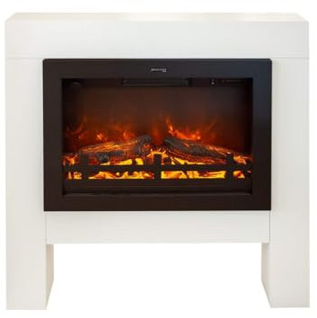 Xaralyn - Bolea mit elektrischem Kamin-Einsatz Flandria - Weiße MDF-Kaminverkleidung - 1500 Watt Heizung - Fernbedienung.
