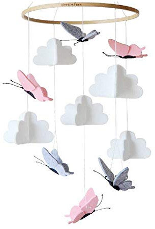 Mobile Baby Windspiele, Mobile Babybett Bettglocke Hölz mit Schmetterling aus Filz Anhänger für Jungen Mädchen, Hängende Bettglocke für Neugeborenen Kinderzimmer Babyzimmer Deko