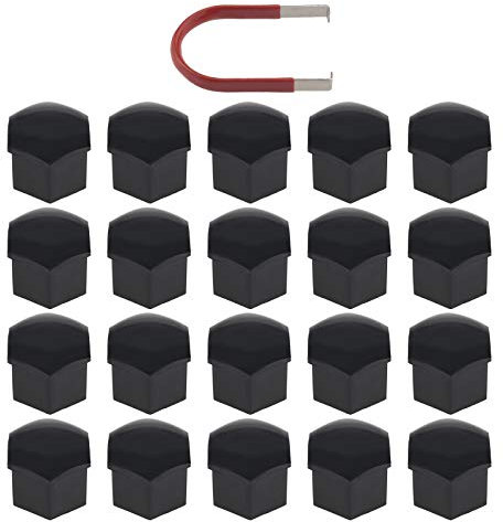 Create idea 20 Stück Schwarz Radmutterkappen Kappen Inbusschrauben Abdeckungen 21 mm Sechskant Schutz mit Ausbauwerkzeug Kompatibel mit Range Rover FIAT Ducato