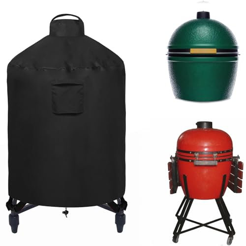 WOMACO Cover for Large Big Green Egg Waterproof Ceramic Grill Cover Heavy Duty Outdoor Small Medium XL Smoker Green Egg Ventilated Protective Covers (Large, Black)