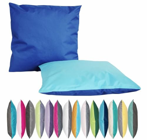 JACK 2-farbiges Wende Outdoor Lounge Kissen 45x45cm Dekokissen inkl. Füllung Wasserfest Sitzkissen Garten Stuhl Lotus Effekt, Farbe:Blau - Hellblau