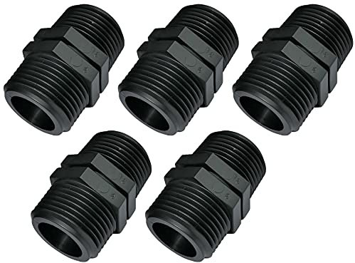 AERZETIX - C51978 - Set di 5 - Nipplo uguale con raccordo filettato in plastica - doppio filettatura maschio/maschio - 1x1'' - PN 10 bar - raccordi a compressione connessione per avvitare
