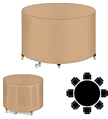 WXQOZLY Gartenmöbel Abdeckung,120x120cm Rund Schutzhülle für Gartentisch，Abdeckhaube Schutzhülle Abdeckplane für Gartenmöbel,420D Oxford Gewebe Wasserdicht, Winddicht,UV-Beständiges-Beige