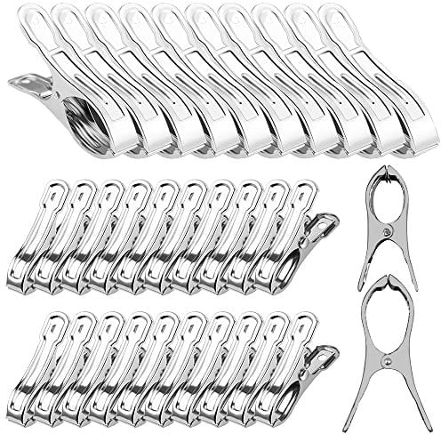 30 PCS Beach Towel Clips, Large Stainless Steel Sunbed Towel Pegs Laundry Clip Clamps Hanging Clothes Pegs Quilt Clothespins for Heavy Clothing,Stainless Steel Garden Netting Clips(5.1cm & 8.8cm)