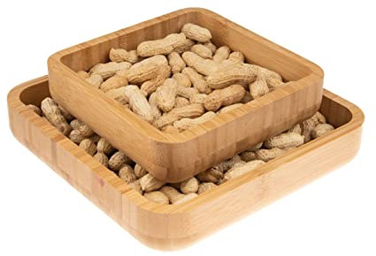 Plutreas Bambus Pistazie Snackschale Nussschale mit Muschelaufbewahrung, Doppelschale Pistazie Podest für Nüsse, Erdnüsse
