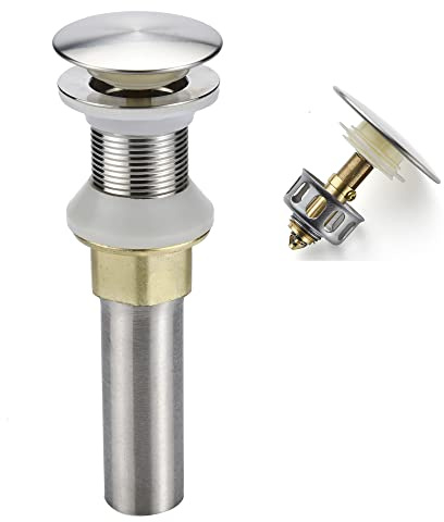 Rockgoya Bathroom Sink Drain,Drain Stopper Bathroom Sink Without Overflow,Pop Up Drain Assembly with Detachable Strainer Basket,Built-in Anti-Clogging Strainer,Stainless Steel Brushed Nickel
