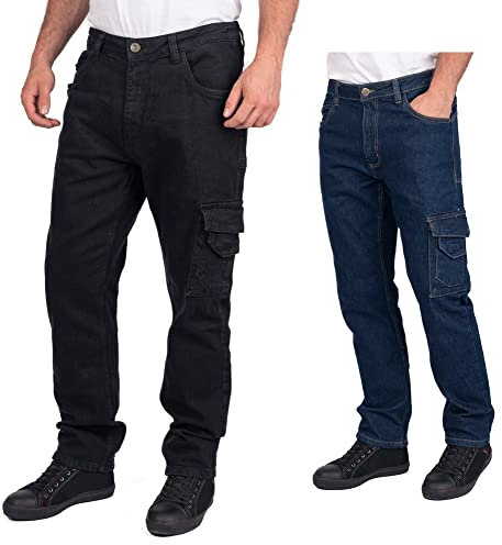 Lee Cooper LCPNT239 Men's Workwear Safety Carpenter Stretch Denim Jeans Work Trousers, Black, 42W / 31L
