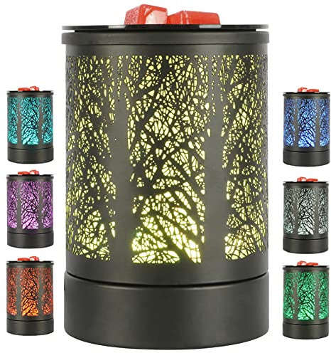 Wax Melt Burners Electric Wax Burner Oil Burner lamp Warmer Fragrance Scented Wax Melts Melter with 7 Colors LED Changing Light Replacement Silicone Tray for Home Office Decoration Gift (Tree Pattern)