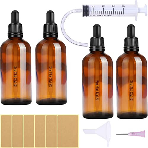Nuts OT nuts Flacon pipette flacon verre ambré 4 Stk 100ml flacon compte gouttes compte goutte flacon huile essentielle vide Comprenant 5 Pièces d'accessoires…