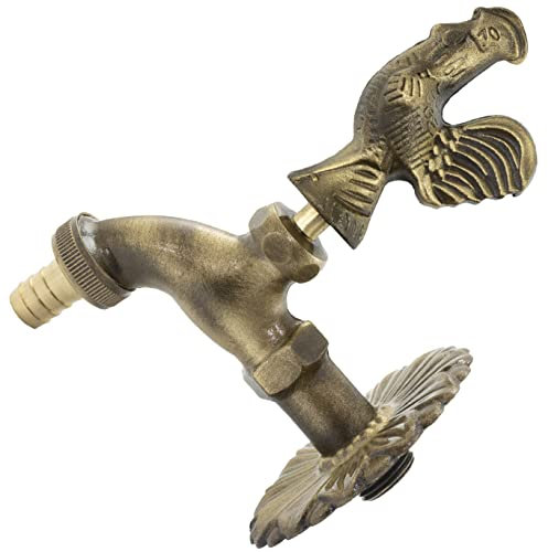 AERZETIX - C62118 - Grifo de lavabo canela para pared 1/2'' Gallo con mando antiguo retro decorativo - fuente ornamento baño vintage grifería jardín - en latón envejecido