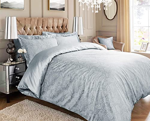 Roseley 600TC Jacquard Duvet Cover Set 80% Cotton Ornamental Bed Set Covers Soft & Warm Extra Pillowcases [Silver Paisley, Super King]