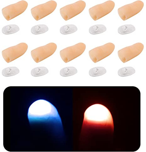 10 magische Daumenlichter, leuchtende Fingerlichter, Spielzeug-Fingerabdeckungen, magische Requisiten, gefälschte Fingerlichter, für Zaubershows, Partys, Jubel usw. (rotes Licht, blaues Licht)
