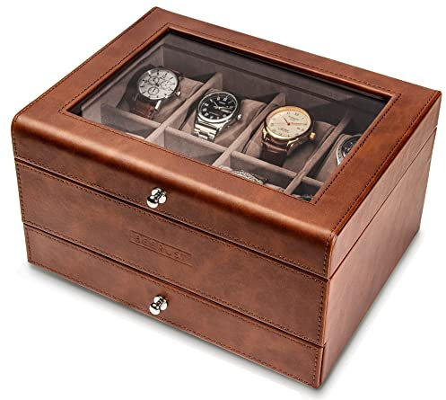 BEERUST - Scatola per orologi da uomo in pelle - Portagioie con interno in velluto per orologi da polso grande