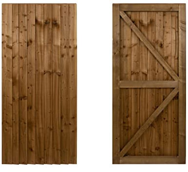 Featheredge Wooden Garden and Side Gates, Fully Framed and Capped (v2)(H-1800, W-600, Brown Finish)