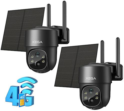Xega 4G LTE Cámara Vigilancia Exterior con Sim 2 Unidad, Camara 4G Solar Sin Cable con Batería 2K HD PTZ 355°/90°, Visión Nocturna, Detección De Movimiento, Almacenamiento Local & Cloud, IP66