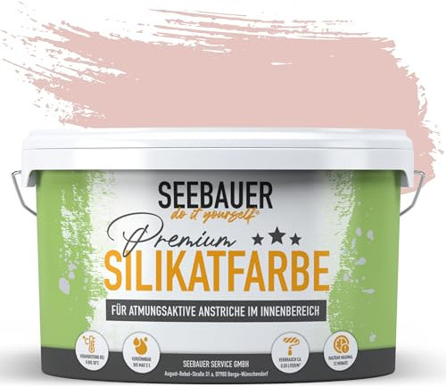 SEEBAUER diy Silikatfarbe Rot 5L für Innen (No. 329 Cherry Kiss) Atmungsaktive Mineralfarbe für Allergiker - Abwaschbare Wandfarbe - Rottöne hohe Deckkraft