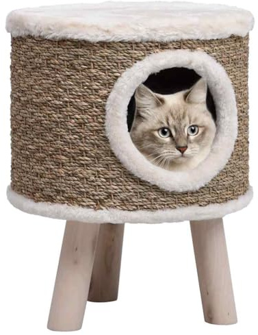 vidaXL Cat House with Wooden Legs 41 cm Seagrass