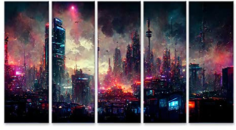 islandburner Wandbild Cyberpunk Stadt Landschaft Fantasy auf Leinwand Bilder Bild Poster