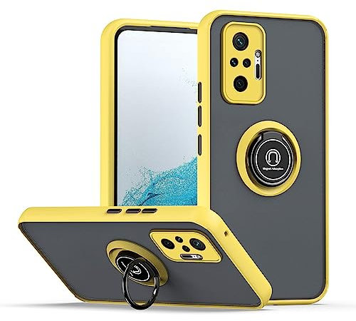 XINYEXIN Funda para Xiaomi Redmi Note 10 Pro 4G, Funda con Soporte de Anillo, TPU + PC Translúcido Anti- Arañazos Carcasa Protectora Antigolpes Case Cover - Amarillo