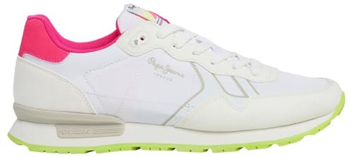 Pepe Jeans Damen Brit Neon W Sneaker, Weiß (Weiß), 8