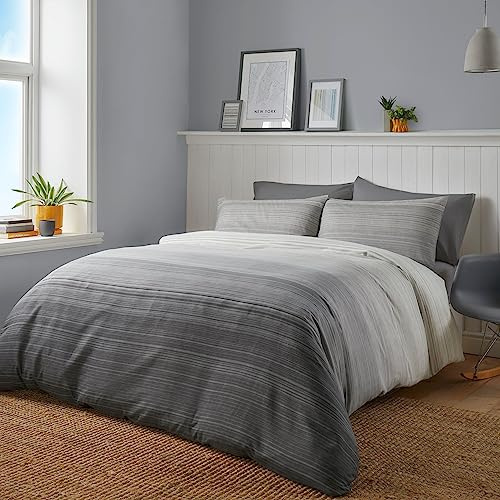 Fusion Moderner Bettbezug, Kingsize-Größe (230 x 220 cm), wendbar, Ombré, Anthrazit-Streifen-Design