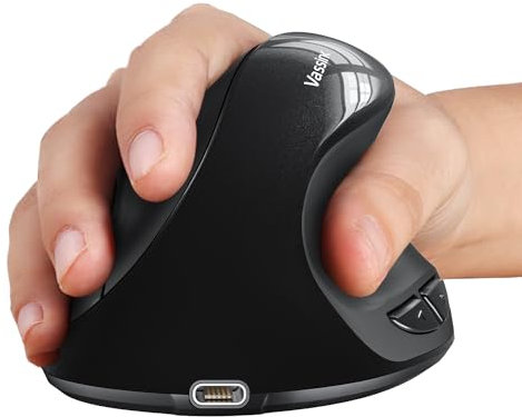 Vassink Ergonomic Mouse Wireless Mouse Type C Rechargeable Vertical Mouse Right Handed Small Mouse with USB Receiver, 6 Buttons 2.4GHz Adjustable DPI 800/1200/1600 for PC,Laptop,etc (Black)