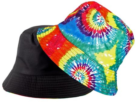 Eigso Regenbogen Reversible Tie-Dying Eimer Hut für Frauen Männer Bunte Faltbare Sonnenschutz Outdoor Wandern Fischer Hut für Frau Mann