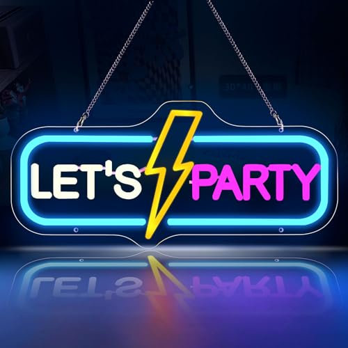 Let's Party Neonschild, Neonlicht mit Acrylplatte Neon Word Kunst Leuchtreklame Dekorative Wand Neon Schild USB für Schlafzimmer, Bar, Hochzeit, Party, Weihnachten, Geburtstagsfeier