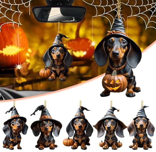 7 Stück Dackel Weihnachtsbaumschmuck Cute Acryl Tannenbaumschmuck WeihnachtsanhäNger Hund Flat Decorations Auto Ornament Geschenke, Niedlicher Acryl Anhänger Weihnachts Deko (Braun 6pcs, One Size)