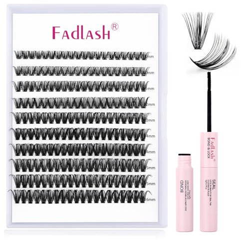FADLASH Ciglia Finte Ciuffetti Kit 200pcs Volume Ciglia Finte 40D C Curl Mix 8-16mm, Bond & Seal Colla Ciglia Finte