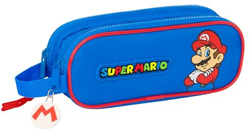 safta Super Mario Play - Doppelmäppchen für Kinder, ideal für Schulkinder, bequem und vielseitig, Qualität und Langlebigkeit, 21 x 6 x 8 cm, Blau/Rot, Blau/Rot, blau/rot, Estándar, Casual