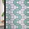 ConCus-T Green White Stained Glass Window Film Privacy Frosted Geometric Glass Film Static Cling Window Sticker Anti UV Door Covering Vinyl for Home Office, 44.5x200CM