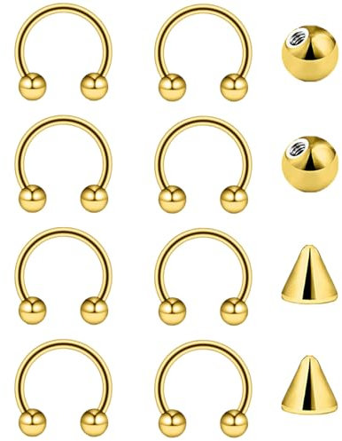Besyvvin 16G Hufeisen Nasenring Lippenpiercing Ring 1,2mm Piercing Nase Septum Lippe Augenbrauen Helix Tragus Gold 6mm