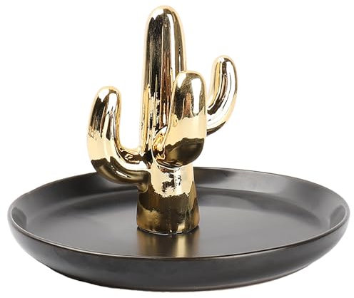 SaiDuoDuo Keramik-Pflanzen-Dekor-Schmuckschale, Kaktus-Ringhalter mit Schale, dekorative Schmuck-Schmuckschale für Ringhalskette,Schwarz
