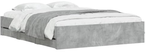 vidaXL Bettgestell, Bettrahmen mit Lattenrost, Bett Gästebett mit Schubladen, Doppelbett Schlafzimmerbett Schlafzimmermöbel, Betongrau 140x200cm Holzwerkstoff