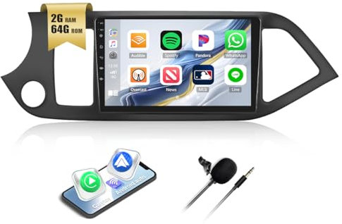 2G+64G CAMECHO Android 13 Radio para KIA Picanto TA 2011-2016 con Carplay Android Auto GPS,Radio Coche 2 DIN con Pantalla de 9 Pulgadas Bluetooth RDS/FM MirrorLink WiFi y USB