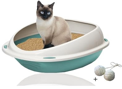 Rohrschneider Katzenklo groß, offen, mit hohem Rand | Katzentoilette für große Katzen | platzsparendes WC Katze ohne Deckel | blau