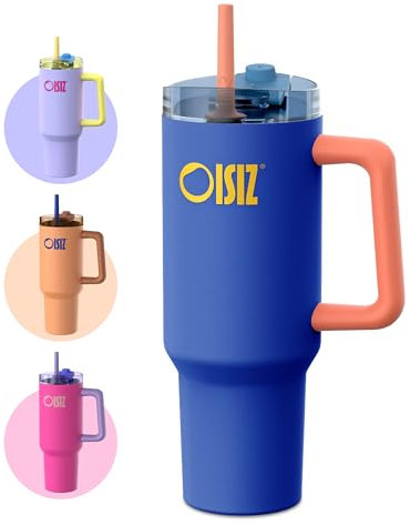 OISIZ Gobelet Thermique avec Poignée et Paille,1200ml/1.2L Bouteille d'Eau Isolée en Acier Inoxydable,Gobelet de voyage,thermos gourde tumbler bouteille pour, le bureau,couvercle sip ou swig