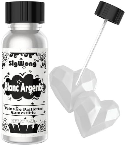 Paillettes Comestibles, 40g Liquide Colorant Alimentaire Paillette Alimentaire Peinture, Liquide Paillette Alimentaire pour Gateau, Cocktail, Gâteaux, Biscuits, Bonbons, Boissons-Argent Blanc