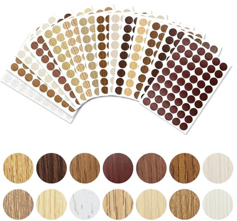 ZOCONE 756 PCS Self Adhesive Screw Hole Stickers, 14 Colors 21mm Covers Caps Sticker Wood Texture Screw Cover Stickers, Waterproof Wood Grain Sticker for Desks, Cabinets, Furniture Decoration
