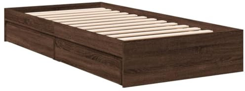 vidaXL Bettgestell, Bett mit Schubladen für Schlafzimmer, Bettrahmen mit Lattenrost, Schlafzimmerbett Einzelbett, Braun Eichen-Optik 75x190cm Holzwerkstoff