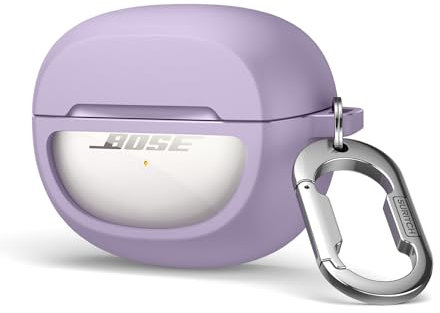 SURITCH Clear Case Compatible with New Bose Ultra Open Earbuds (2024), Durable Full-body Shockproof TPU Protective Case with Carabiner & Key Ring & Transparent Logo Window(Purple)