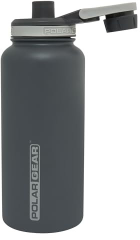 Polar Gear Stainless Steel Water Bottle 1L - Double Wall Vacuum Insulated Water Bottles with Dust Cover Screw Cap, Leakproof Metal Water Bottle, BPA Free Drinking Bottle with Carry Handle (Graphite)