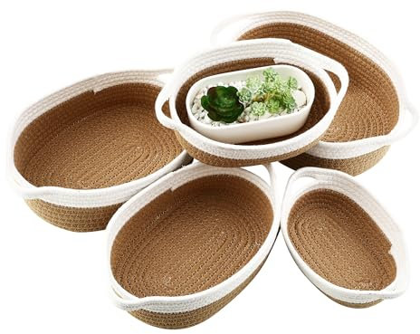 Aufbewahrungskorb 5er Set aus Baumwolle,Körbe Korb Geflochten Körbe Aufbewahrung Aufbewahrungskörbe Geflochtener Korb für Bad Badezimmer Kinderzimmer Wickeltisch Stapelbare Speicher Storage Basket