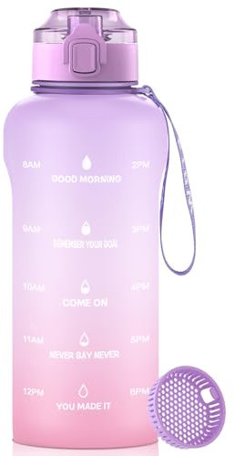 WEMEET Borraccia da 750 ml, con tappo di chiusura e filtro, senza BPA, in Tritan da 25 oz con indicazione del tempo, a prova di perdite, per palestra, escursioni, bambini, lavoro (rosa viola)