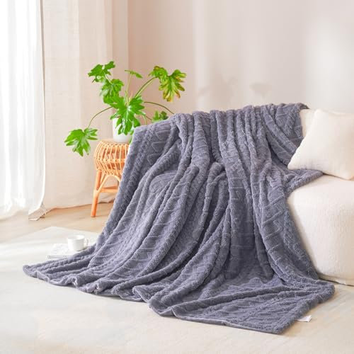 Nayoroom Kuscheldecke Flauschig Decke Fleecedecke 220x240 Grau Warm Sofadecke Couchdecke für Wohnzimmer Schlafzimmer Deko Plüschdecke Überwurfdecke Tagesdecke Blanket Wolldecke Wohn- & Kuscheldecken