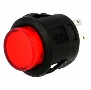 Pulsador empotrable 16A, 23mm, redondo, ideal para control de luz y sistemas eléctricos en instalaciones residenciales y comerciales.