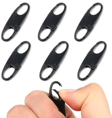 DIVINA VITAE Zipper Clips Anti Theft Deterrent, 6PCS S Carabiner Small Zipper Pull Locks Mini Snap S Hooks for Backpacks Camping Fishing Traveling Outdoor Sports (Black)