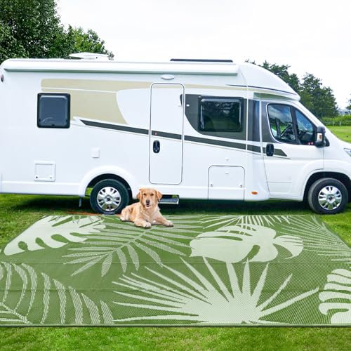 Capslpad Outdoor Teppich Wetterfest 270x365cm Faltbar Reversible Kunststoff Strohmatte Wendematte Tragbarer Campingbereich Teppiche Gegend Teppich für Picknick RV Terrasse Garten Strand, Salbeigrün